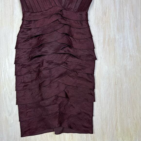 Adrianna Papell Taffeta Shutter Iridescent V-Neck Pleated Ruffle Sheath Dress 6 - Picture 4 of 16